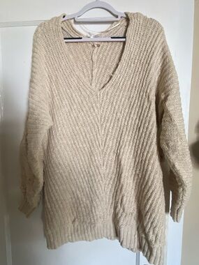 Free People V Neck Cozy Cream Knit Sweater
